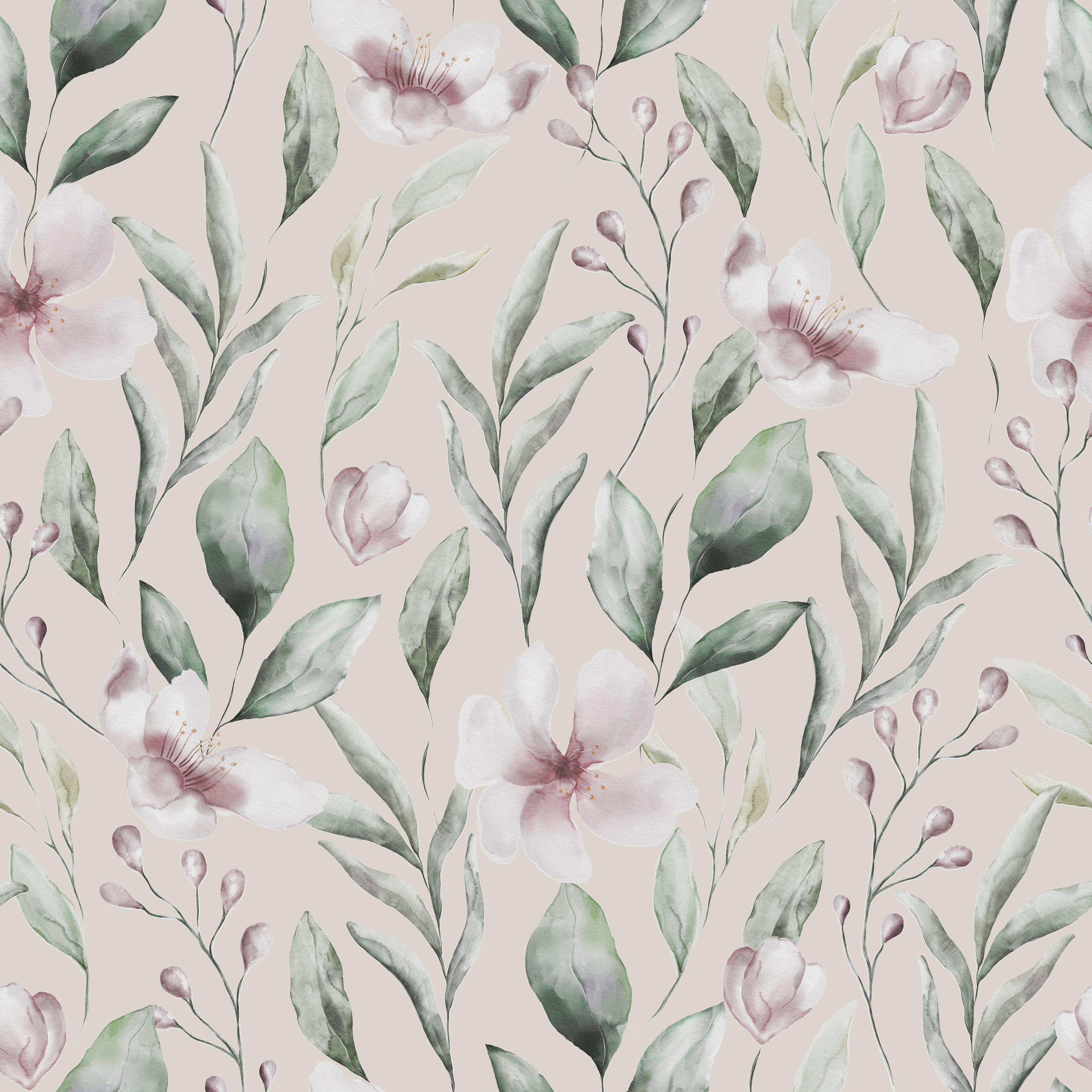 Watercolor Soft Twigs and Flowers peel & stick wallpaper.
